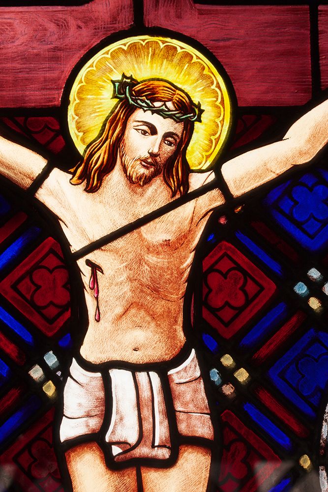Argentina- Buenos Aires. Stained glass window depicting Jesus crucifixion. art print by Tom Haseltine for $57.95 CAD