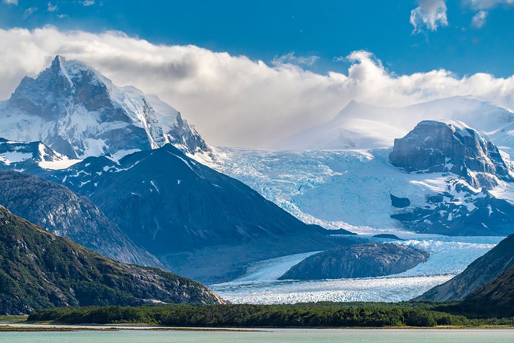 Chile, Beagle Channel, Alberto de Agostini National Park. Landscape with mountain glacier and ocean art print by Jaynes Gallery for $57.95 CAD