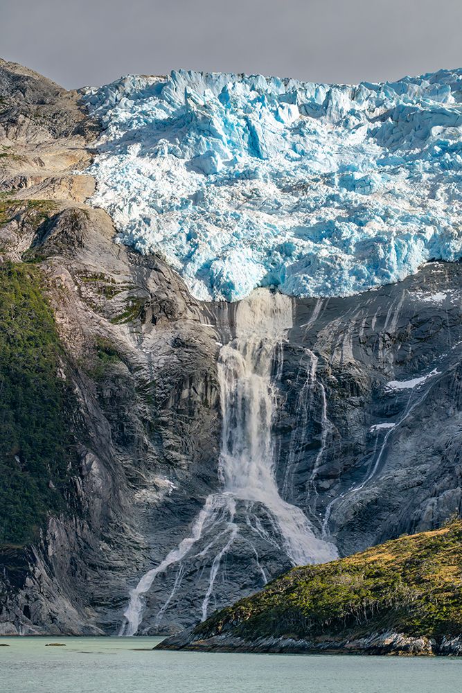 Chile, Beagle Channel, Alberto de Agostini National Park. Landscape with glacier and waterfall. art print by Jaynes Gallery for $57.95 CAD
