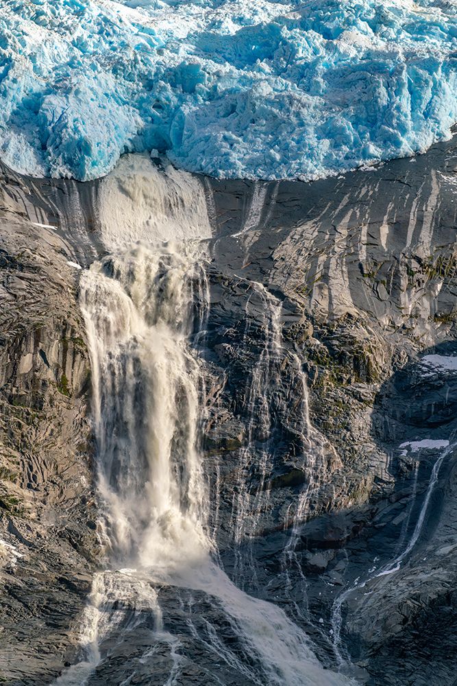 Chile, Beagle Channel, Alberto de Agostini National Park. Landscape with glacier and waterfall. art print by Jaynes Gallery for $57.95 CAD