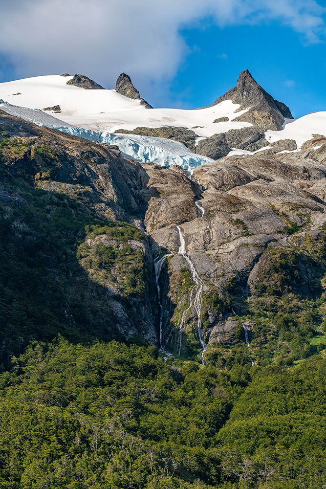 Chile, Beagle Channel, Alberto de Agostini NP. Landscape with mountain and glacier waterfall. art print by Jaynes Gallery for $57.95 CAD