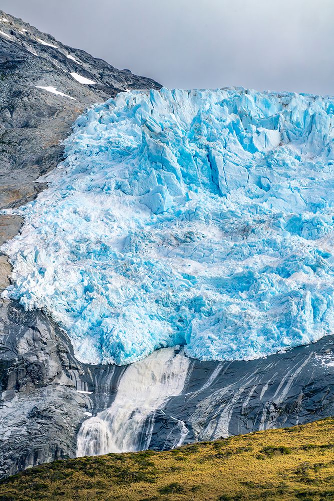 Chile, Beagle Channel, Alberto de Agostini National Park. Landscape with glacier and waterfall. art print by Jaynes Gallery for $57.95 CAD