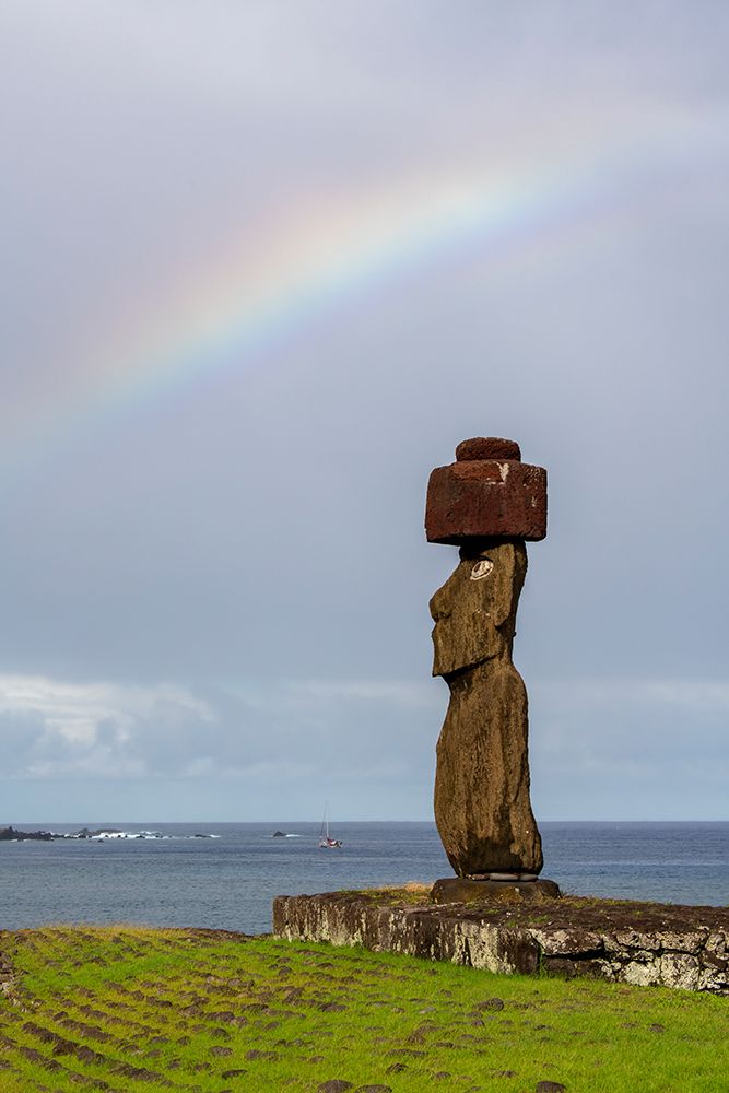 Chile, Easter Island, aka Rapa Nui, Ahu Tahai. Moai with rainbow. UNESCO World Heritage Site. art print by Cindy Miller Hopkins for $57.95 CAD