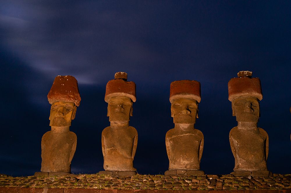 A view of the Moai of Anakena at night Rapa Nui-Easter island-Chile art print by Sergio Pitamitz for $57.95 CAD