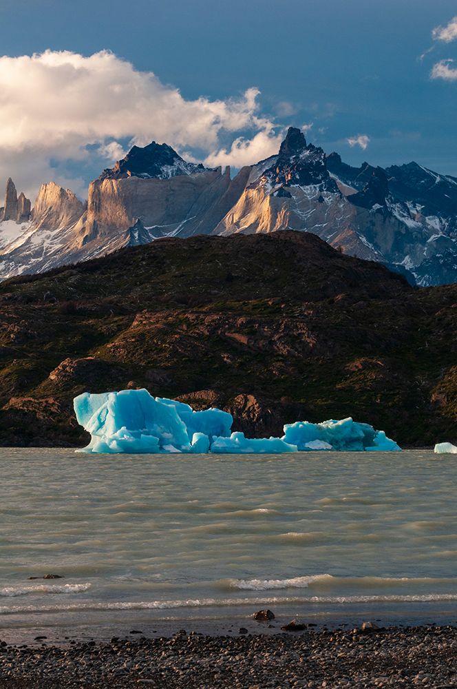 Icebergs floating in the Grey Lake with Torres del Paine in the background Ultima Esperanza-Chile art print by Sergio Pitamitz for $57.95 CAD