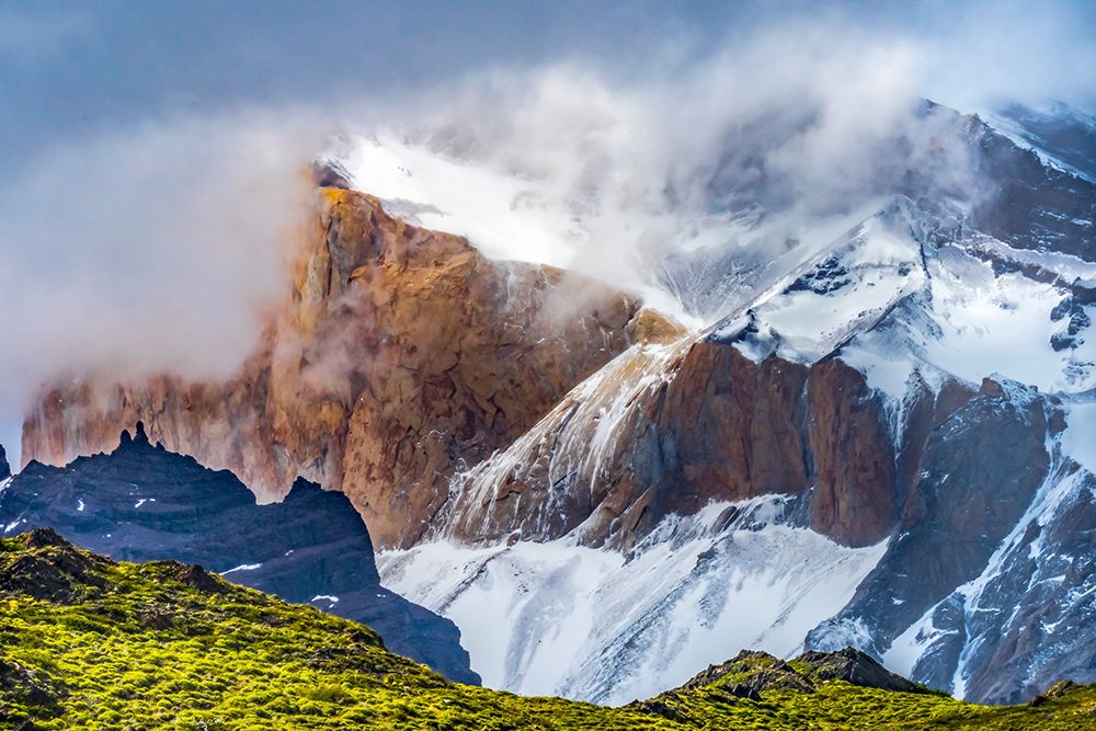 Brown granite-Paine Horns three granite peaks-Cuernos-Torres del Paine National Park-Patagonia-Chil art print by William Perry for $57.95 CAD