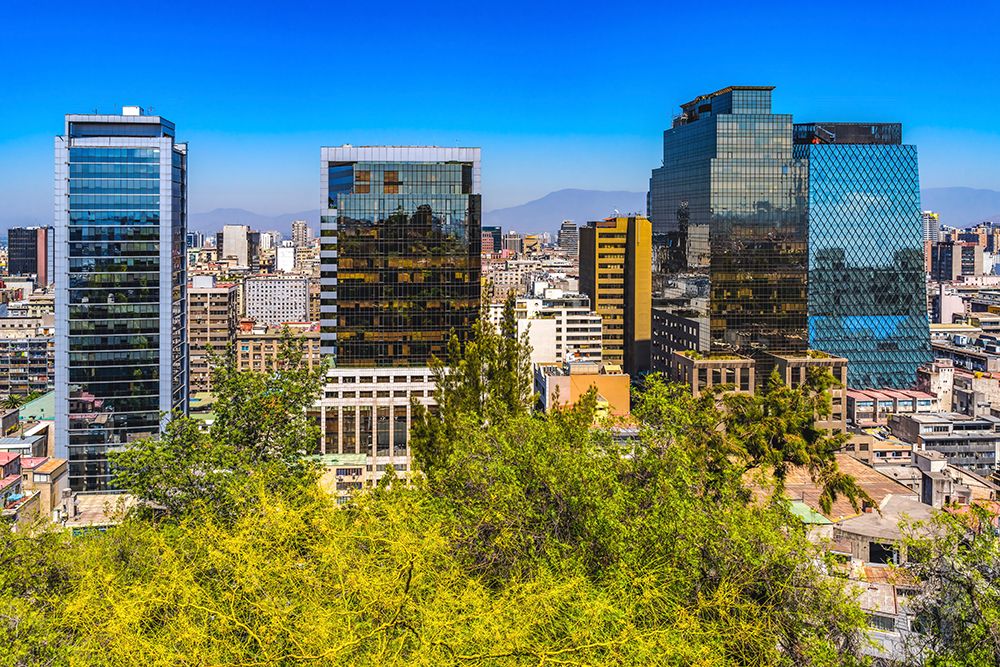 Modern and old buildings overview Vitacura Highway Mountains-Santiago-Chile art print by William Perry for $57.95 CAD
