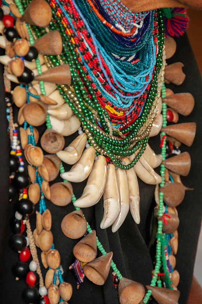 The elaborate regalia of a shaman in the Amazon jungle features jaguar teeth and beads. art print by Betty Sederquist for $57.95 CAD
