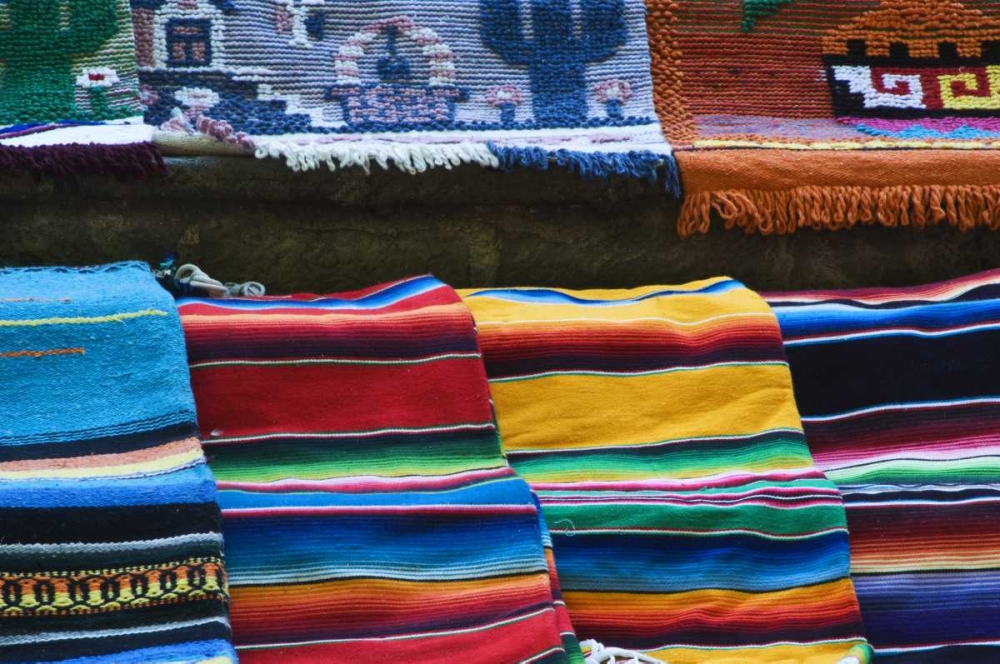 Mexico Mexican rugs for sale at market art print by Nancy Rotenberg for $57.95 CAD