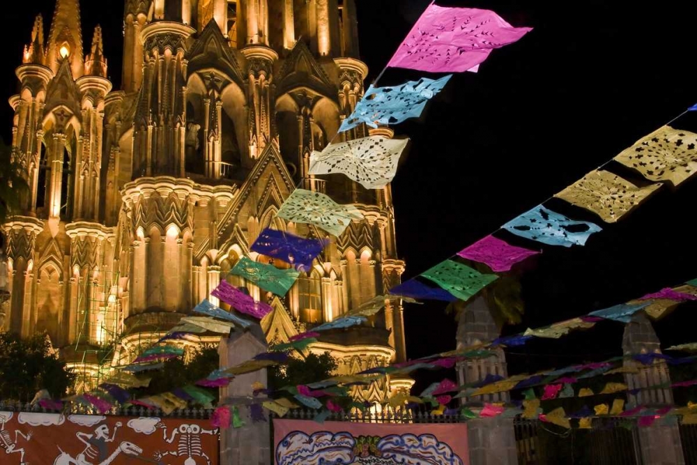 Mexico Festival banners in front of a church art print by Bill Young for $57.95 CAD