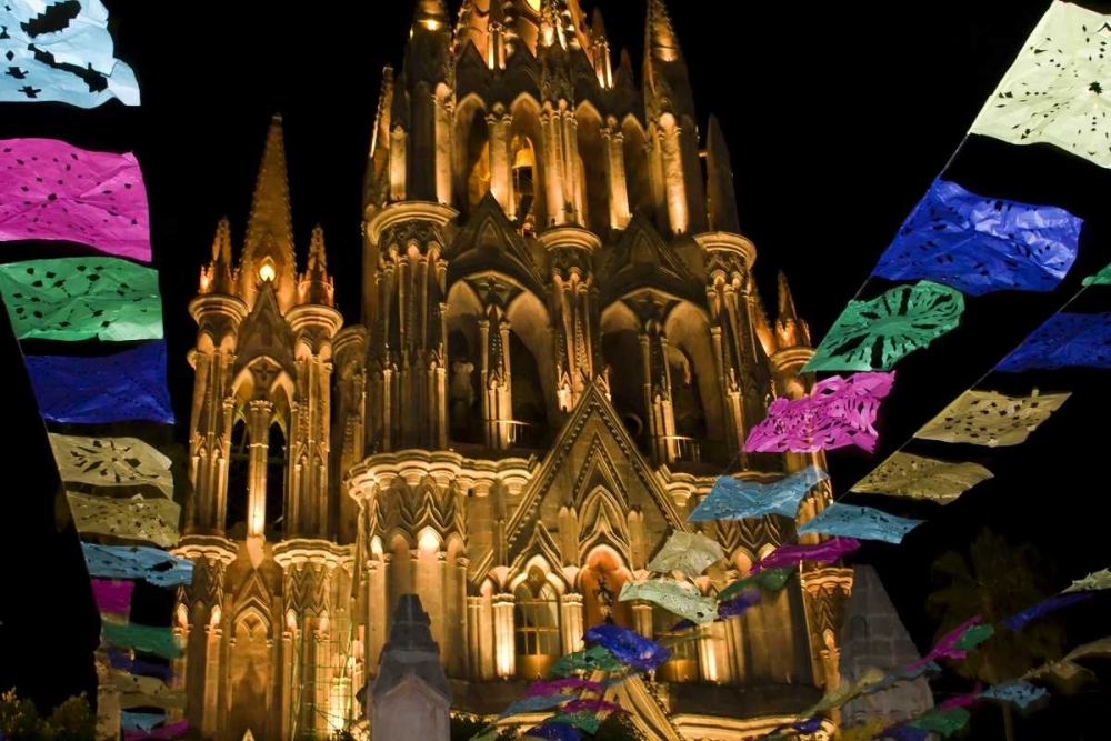Mexico Festival banners in front of a church art print by Bill Young for $57.95 CAD