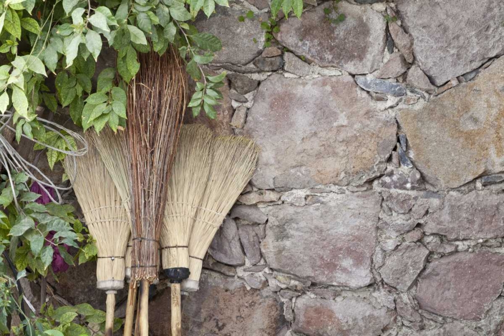 Mexico Brooms leaning against stone wall art print by Don Paulson for $57.95 CAD