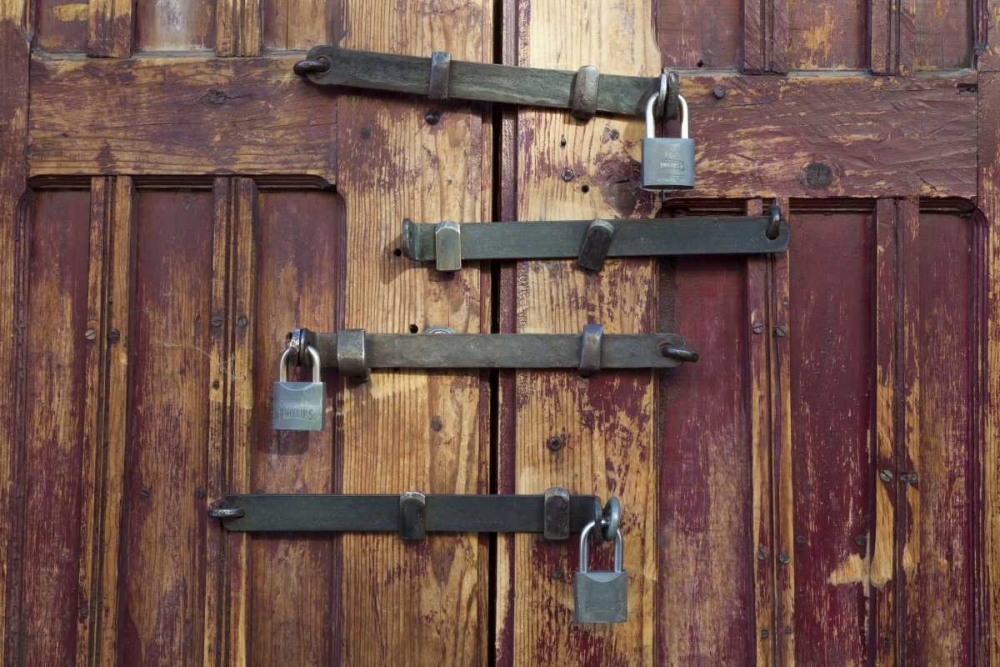 Mexico Detail of wooden door with four locks art print by Don Paulson for $57.95 CAD