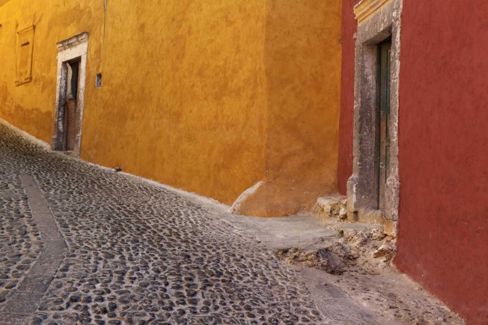 Mexico Painted buildings on cobblestone street art print by Don Paulson for $57.95 CAD