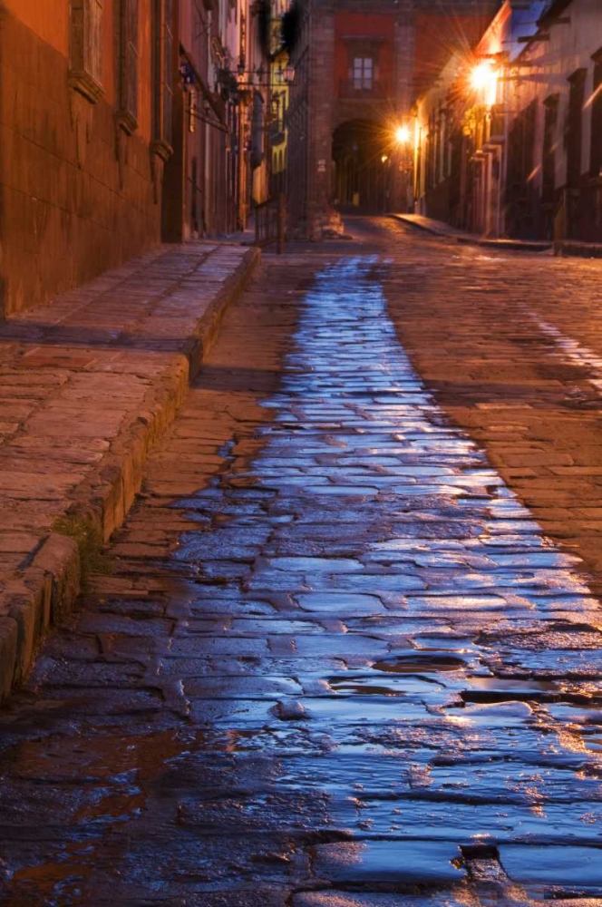 Mexico Lanterns reflect on cobblestone street art print by Nancy Rotenberg for $57.95 CAD