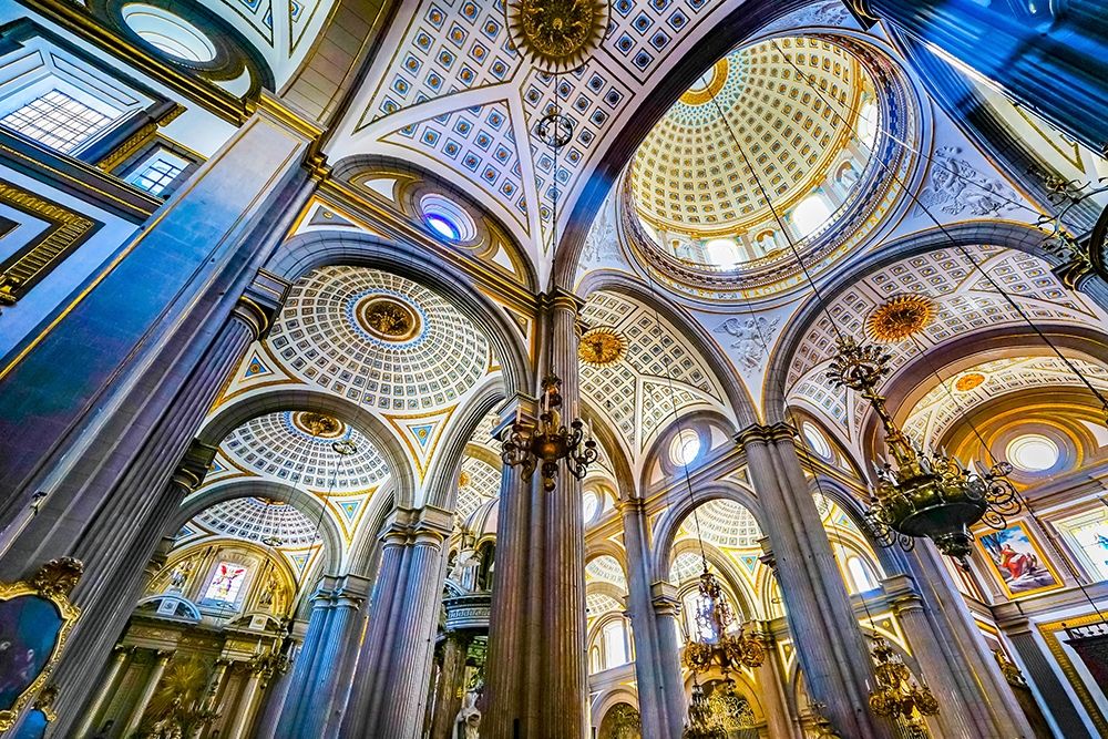 Basilica ceiling Dome Stained glass Cathedral Puebla-Mexico Built in 15 to 1600s art print by William Perry for $57.95 CAD
