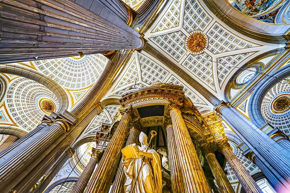 Basilica ceiling Bishop Statue-Cathedral Puebla-Mexico Built in 15 to 1600s art print by William Perry for $57.95 CAD
