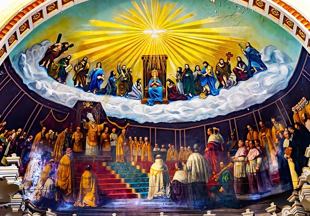 Virgin Mary Bishop Frescoes Altar La Compania Church Puebla-Mexico Jesuit church built in 1767 art print by William Perry for $57.95 CAD