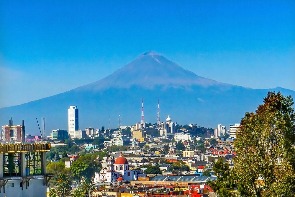 Overlook Buildings Churches Cityscape Volcano Mount Popocatepetl-Puebla-Mexico art print by William Perry for $57.95 CAD