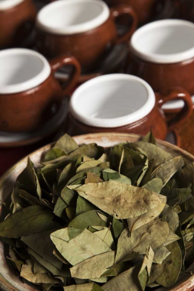 Peru, Cuzco Bowl of coca leaves and tea cups art print by Wendy Kaveney for $57.95 CAD