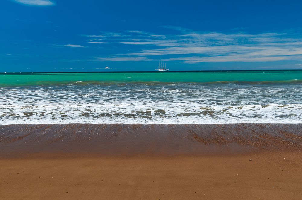 Gentle surf surging onto a sandy beach Sailing cruise ship in the distance Drake Bay-Costa Rica art print by Sergio Pitamitz for $57.95 CAD