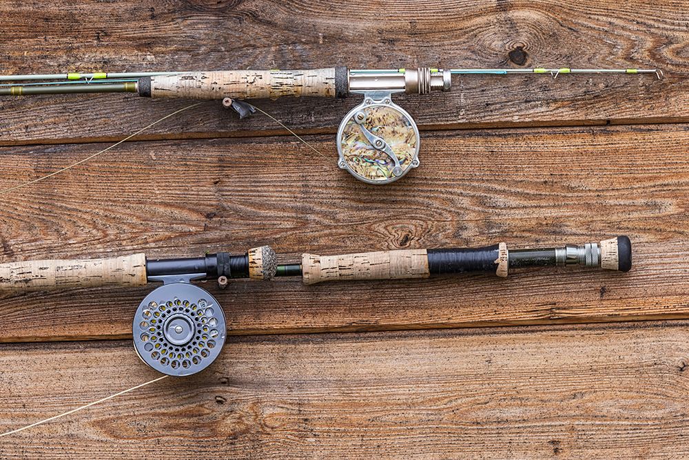 Fishing poles on cabin wall at fishing camp on the Alagnak River, Alaska art print by Adam Jones for $57.95 CAD
