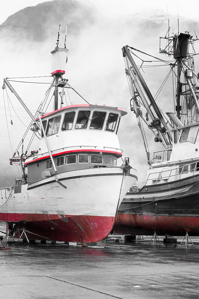 Alaska- Valdez. Fishing boats on dry dock. Artistic rendering. art print by Janet Muir for $57.95 CAD
