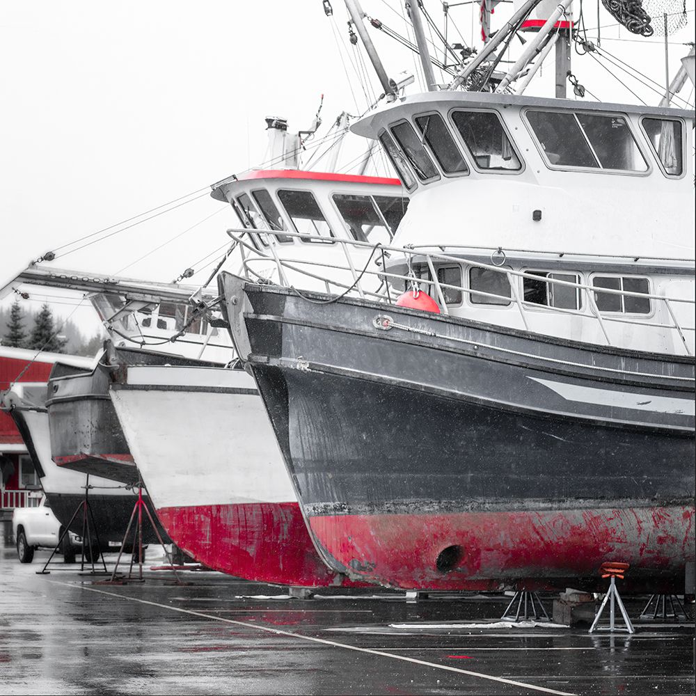 Alaska- Valdez. Fishing boats on dry dock. Artistic rendering. art print by Janet Muir for $57.95 CAD