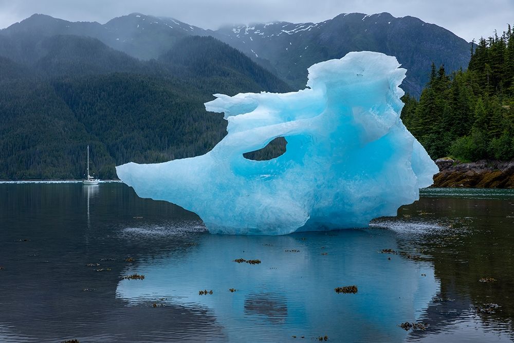 Alaska-Gulf 32 Pilothouse sailboat at anchor near large icebergs from LeConte Glacier grounded art print by Paul Souders for $57.95 CAD