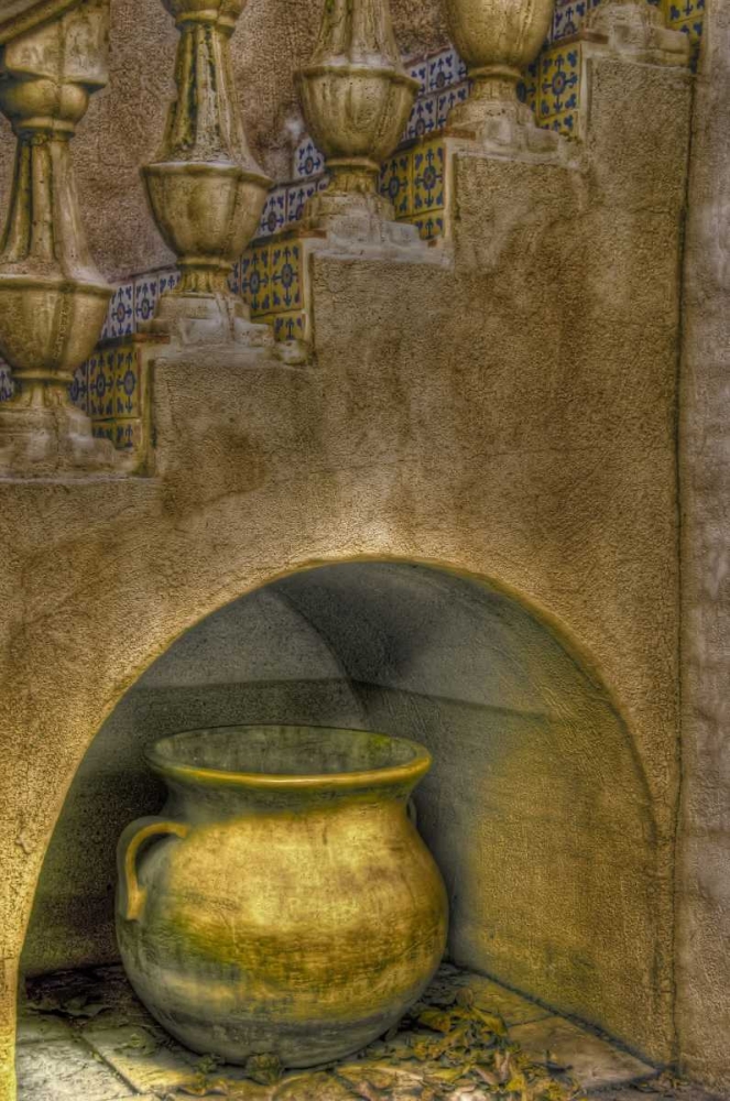 AZ, Sedona Ceramic pot in niche under stairway art print by Jay OBrien for $57.95 CAD
