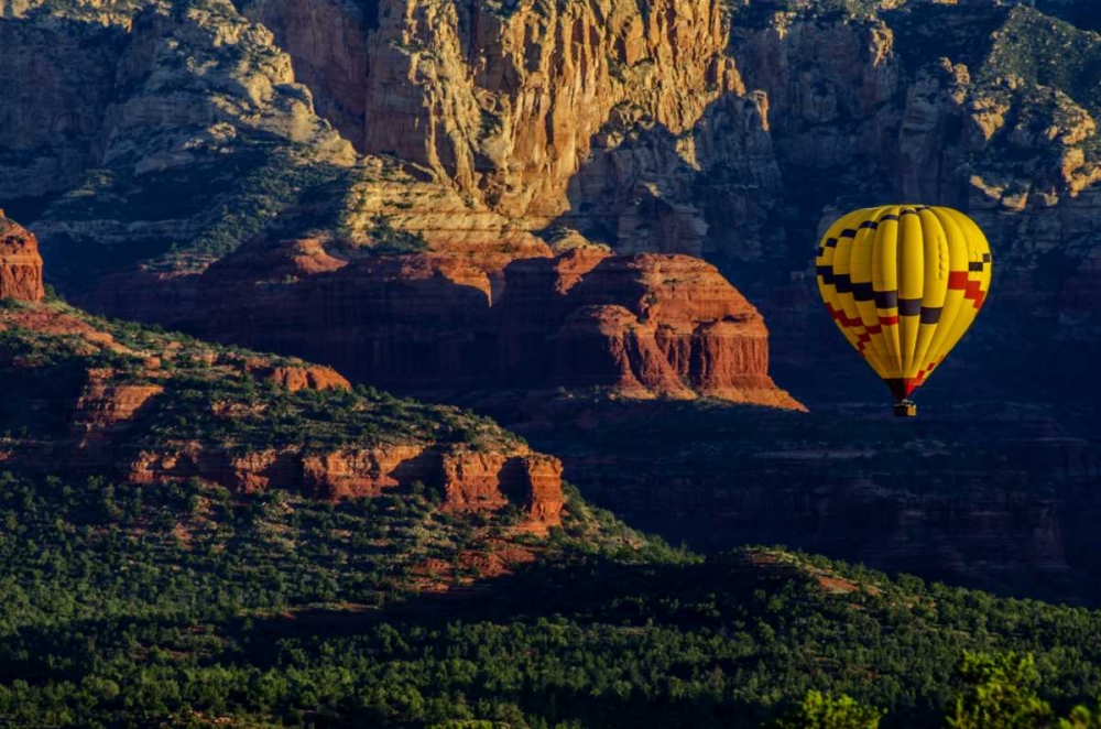 AZ, Hot-air balloon over Red Rocks SP at sunset art print by Jay OBrien for $57.95 CAD