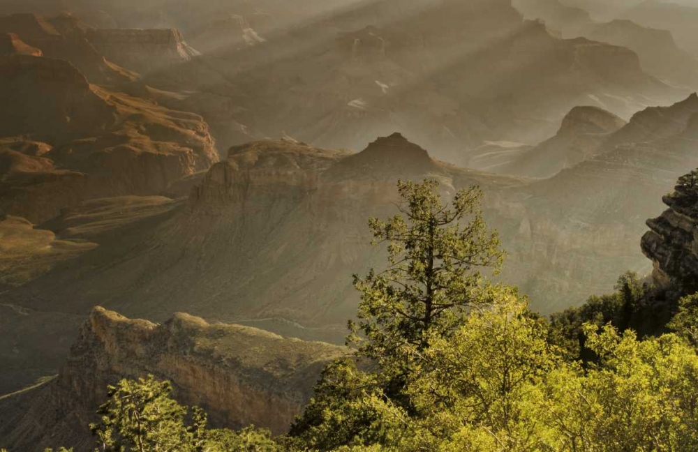 AZ, Grand Canyon, God rays over rock formations art print by Jay OBrien for $57.95 CAD