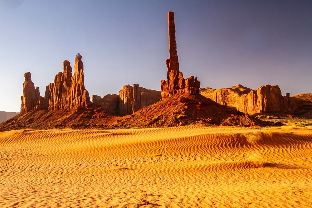 USA-Arizona-Monument Valley Navajo Tribal Park Eroded formations and sand dunes art print by Jaynes Gallery for $57.95 CAD