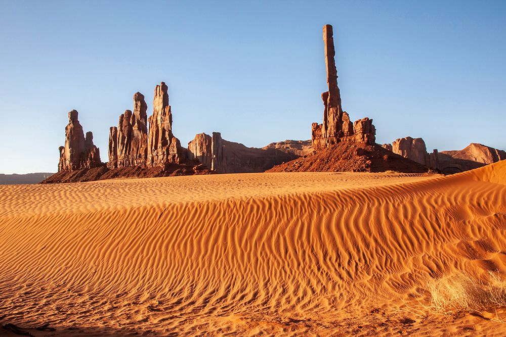 USA-Arizona-Monument Valley Navajo Tribal Park Eroded formations and sand dunes art print by Jaynes Gallery for $57.95 CAD