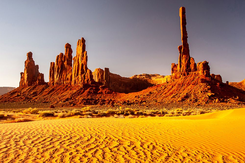 USA-Arizona-Monument Valley Navajo Tribal Park Eroded formations and sand dunes art print by Jaynes Gallery for $57.95 CAD