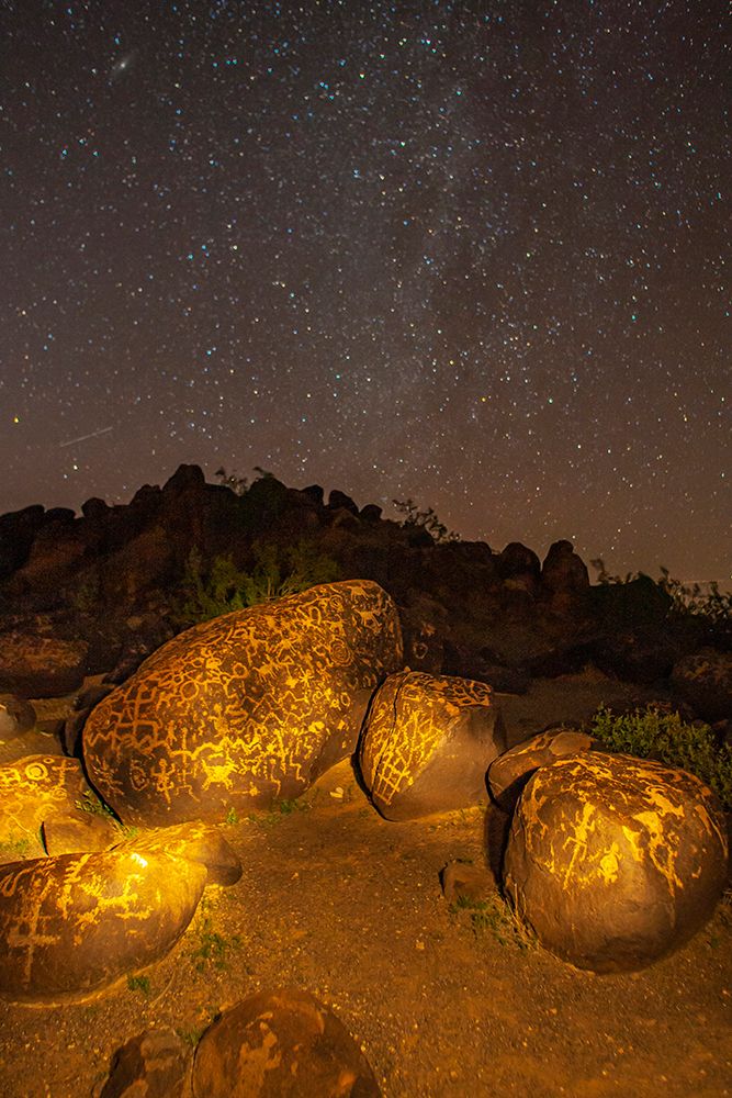 USA-Arizona-Painted Rock Petroglyph Site Illuminated rock petroglyphs and starry night sky art print by Jaynes Gallery for $57.95 CAD