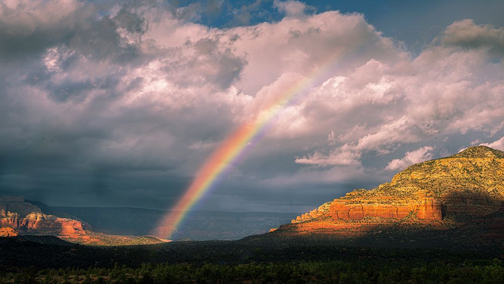 USA, Arizona. Sunrise rainbow over mountain and valley landscape. art print by Jaynes Gallery for $57.95 CAD