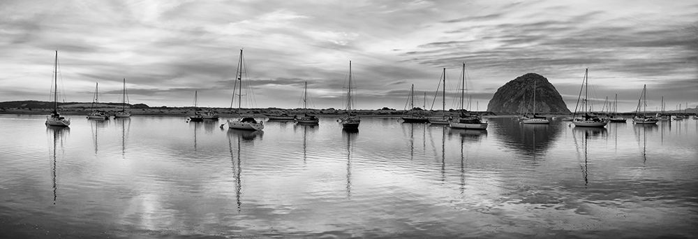 USA-California-Morro Bay Panoramic view of harbor and Morro Rock at dusk art print by Ann Collins for $57.95 CAD