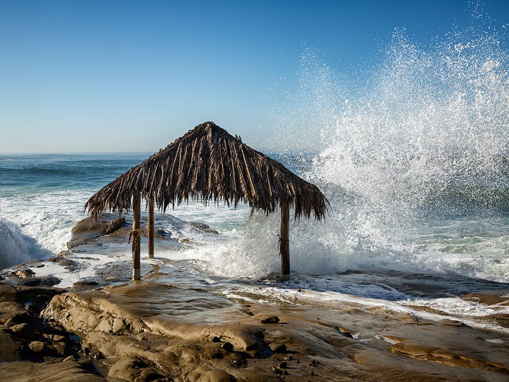 USA-California-La Jolla High surf at high tide inundates Windansea Surf Shack art print by Ann Collins for $57.95 CAD