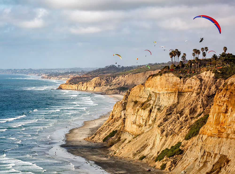 USA-California-La Jolla Paragliders soar over Blacks Beach art print by Ann Collins for $57.95 CAD
