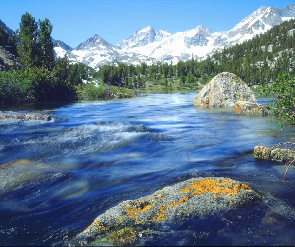 CA, Sierra Nevada Lichen covered rock in a creek art print by Christopher Talbot Frank for $57.95 CAD