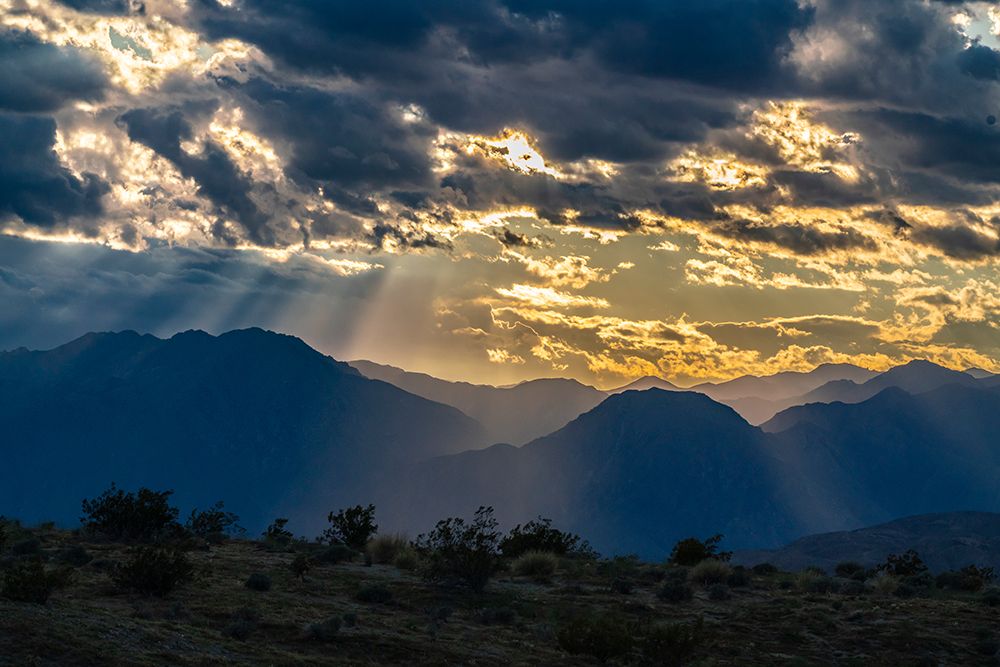 USA, California, Anza Borrego Desert State Park. God rays over mountains at sunset. art print by Jaynes Gallery for $57.95 CAD