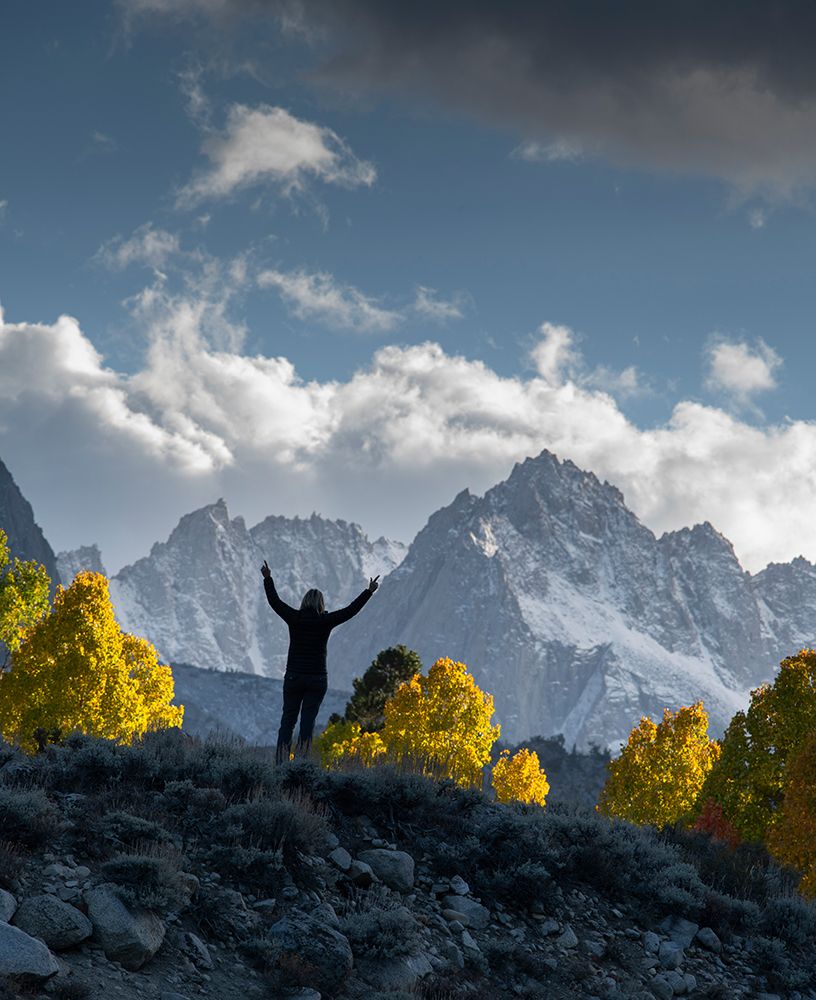 Usa-California-Sierra Nevada Bishop Creek-Rugged peaks rise behind fall aspens art print by Betty Sederquist for $57.95 CAD