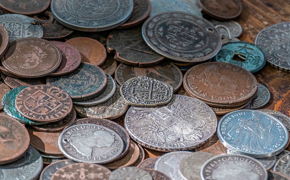 Worn old international coins were on display in Coloma-California-USA. art print by Betty Sederquist for $57.95 CAD