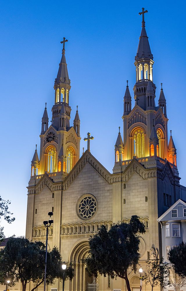 Saint Peter and Paul Church in Washington Square at dusk in San Francisco, California, USA. art print by Chuck Haney for $57.95 CAD