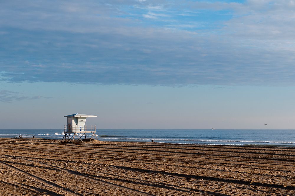 A Lifeguard shack on almost deserted Huntington Beach-on the Pacific Ocean-California art print by Sergio Pitamitz for $57.95 CAD