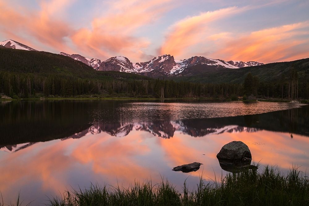Colorado-Rock Mountain National Park Sunrise reflection in Sprague Lake art print by Jaynes Gallery for $57.95 CAD