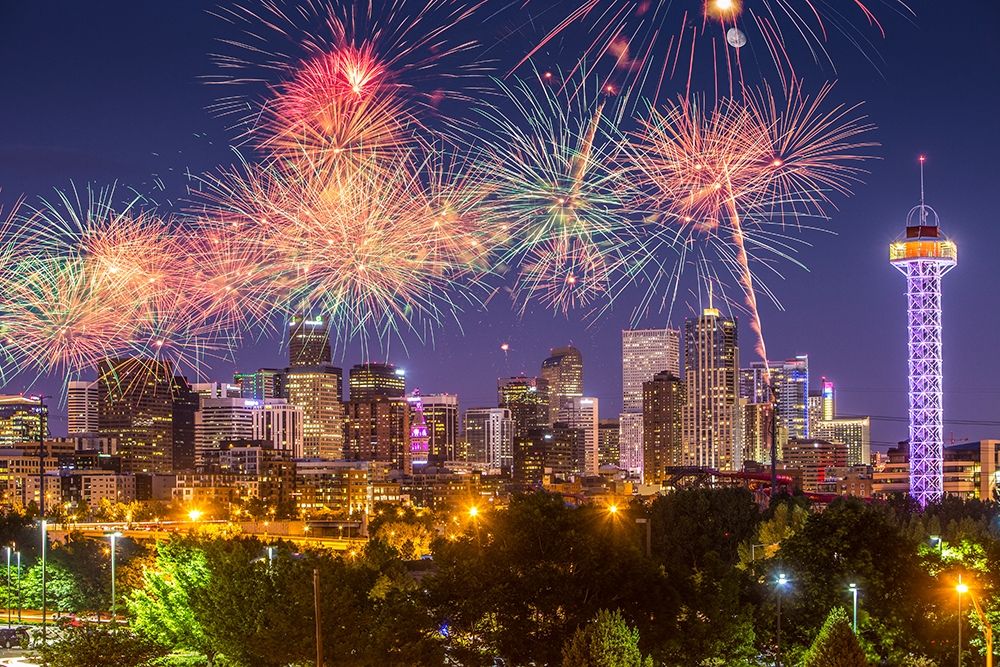 Colorado-Denver Fireworks over city on July 4th art print by Jaynes Gallery for $57.95 CAD