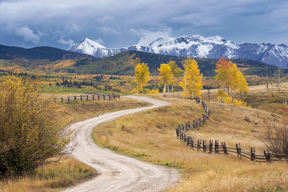 USA-Colorado-Uncompahgre National Forest Landscape with county road and San Juan Mountains art print by Jaynes Gallery for $57.95 CAD