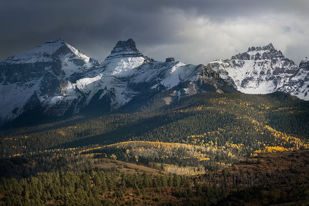 USA-Colorado-Uncompahgre National Forest Mt Sneffels with storm and forest in autumn art print by Jaynes Gallery for $57.95 CAD